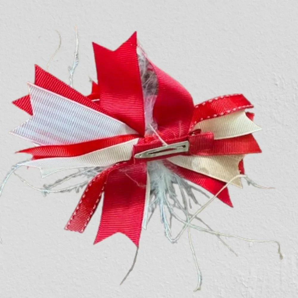 Red Hearts Feather Deluxe Bow